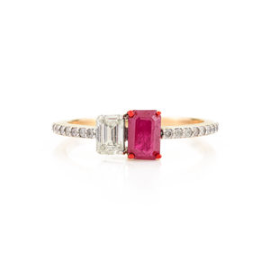 Anillo Toi Et Moi de Oro Sólido de 14K con Rubí Esmaltado y Diamantes, Ajustable - Product Image 2