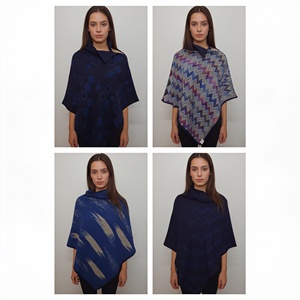 Pure Wool Bohemian Woven Jamawar <b>Women's</b> Designer <b>Poncho</b> - Product Image 5