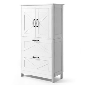 Mobile da Bagno Moderno a 4 Ripiani con 2 Ante e 2 Cassetti, Organizzatore in Legno MDF Regolabile - Product Image 1