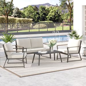 Set da 4 poltrone e tavolino da caffè in alluminio bianco crema per patio - Resistente alle intemperie e durevole - Product Image 2