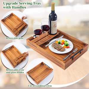 Bandeja de Madera para Servir al por Mayor con Soporte para Botellas de Vino, Bandeja de Madera Maciza con Estante para Copas para el Hogar, Cocina, Bares, Hoteles y Restaurantes - Product Image 5