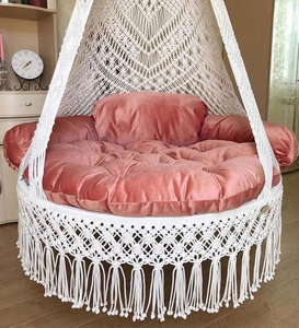 72x33" Boho Macramé <b>Hammock</b> Swing <b>Chair</b> Luxurious Home Décor Cotton Hanging Swing for Indoor Outdoor Playroom Patio White & Pink - Product Image 2