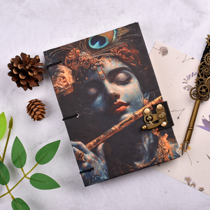 Lord Krishna A5 Handmade Lock <b>Notebook</b> 100 Pages Spiritual Vintage <b>Diary</b> Premium Devotional Flute Art Journal Writing Gift Book - Product Image 1