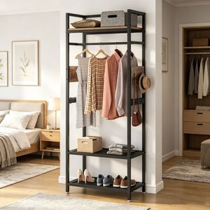 Appendiabiti a Doppio Livello Autoportante in Metallo e Ferro per Armadio e Soggiorno, Versatile Soluzione per Conservare Vestiti e Scarpe - Product Image 6