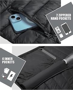 <b>Men's</b> Lightweight Packable Down Coat Waterproof Winter Hooded Jacket with 100% Down Filling Casual Storage <b>Pouch</b> - Product Image 3