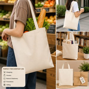 Eco-Friendly Canvas Shopping <b>Bag</b> Medium Size Top Handle Grocery Tote Beige Color <b>Gift</b> - Product Image 4