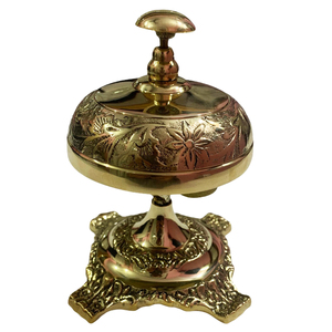 Cloche de service en laiton ornée, cloche d'appel vintage gravée sur piédestal pour la réception d'hôtels de luxe, les bars et la décoration de bureaux - Product Image 4