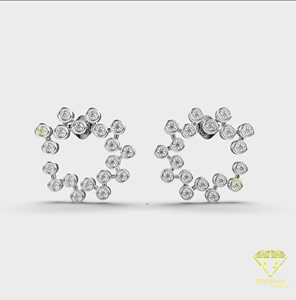 Pendientes de aro con burbujas de diamantes, bisel de oro bicolor con diamantes redondos, joyería fina para mujer - Product Image 6