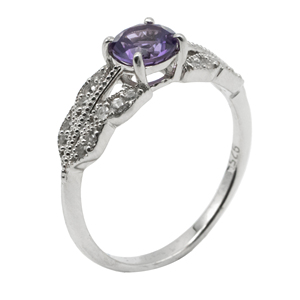 Bague ronde de luxe en argent sterling 925 plaqué rhodium avec améthyste violette et bande fendue en oxyde de zirconium pour femme - Product Image 2