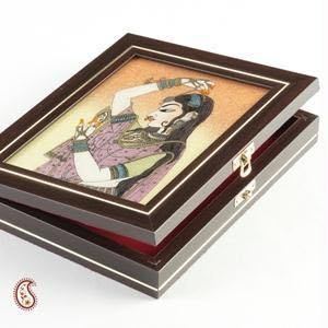 Beautiful Rajasthani Handmade Wooden Jewelry <b>Box</b> With Bani Thani Ki Painting Pattern Square Shaped Jewellery <b>Box</b> For Weddings - Product Image 2