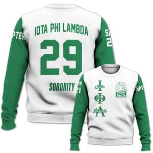 Sudadera Universitaria Personalizada Iota Phi Lambda, Blanca y Verde Esmeralda, con el Escudo de la Hermandad Griega desde 1929, para Mujer - Product Image 4