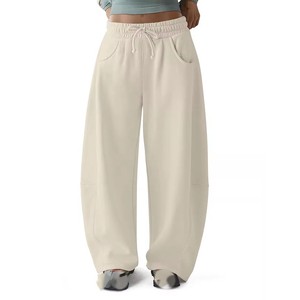 Pantalones de chándal anchos blancos personalizados para mujer, corte holgado tipo globo, cintura ajustable con cordón, pantalón informal deportivo para descansar, proveedor - Product Image 2