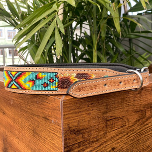 Collar de perro acolchado con cuentas de cuero mecanizado a mano personalizado al por mayor collares de lujo para mascotas de gato de cuero de vaca genuino personalizados - Product Image 4