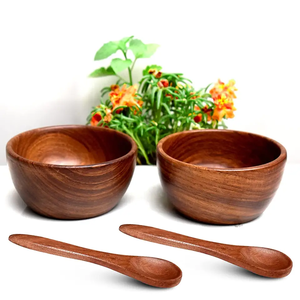 Wooden Bowl with <b>Spoons</b> for <b>Serving</b> Snacks & Food Washable Decorative Wooden <b>Serving</b> for Kitchen Dining - Product Image 4