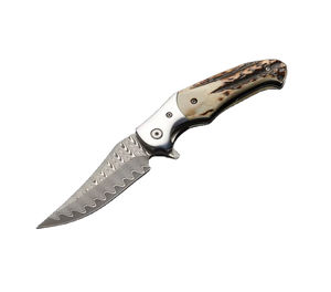 Navaja Plegable de Acero de Damasco con Mango de Madera de Olivo, Hecha a Mano - Product Image 1