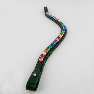 Bandeau de tête pour cheval en cuir de qualité supérieure, personnalisable, coloré, avec base de strass et chaîne de cristaux, boucle à dégagement rapide - Product Image 1