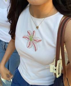 เสื้อยืดผ้าฝ้ายปักลายต้นปาล์มรถแข่งสีเหลืองสำหรับผู้หญิง แขนสั้น ฤดูร้อน ขายส่งสำหรับผู้ค้าต่างประเทศ - Product Image 5