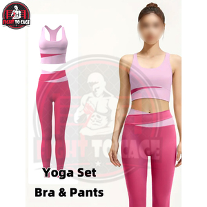 Pink Color <b>Block</b> Yoga Set Two-Piece Running Yoga Quick-Drying Sports Bra Yoga Pants Set With Waistband And Body <b>Shaping</b> - Product Image 2
