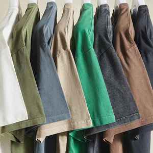 T-shirts pour hommes délavés à l'acide, coupe oversize, épaules dénudées, couleur unie, tendance, mode décontractée, 100% coton - Product Image 4