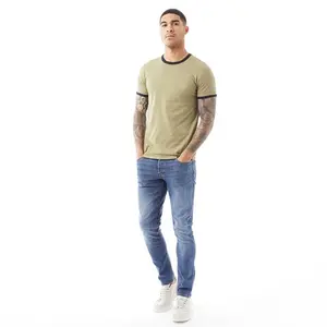 Mens Ringer T-Shirt Light Khaki/Marine men's blank triblend t-shirts high quality plain Breathable t-shirt