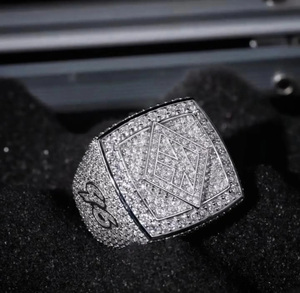 Iced Moissanite Men's Engagement <b>Ring</b> Hip Hop Letter Design 925 Sterling <b>Silver</b> Pave Setting Rhodium Plated <b>Statement</b> <b>Ring</b> - Product Image 5