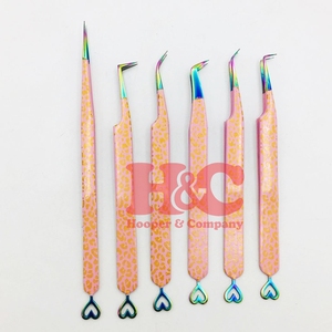 Eyelash Extension Tweezers Heart Design Cheetah Tweezers Stainless Steel Anti-Magnetic Sharp Tip 90 Degree Hand Tested Custom - Product Image 6
