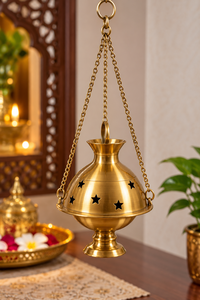 Quemador de Incienso Colgante de Latón Hecho a Mano con Diseño de Estrella Recortada, Incensario Decorativo de Metal con Cadena y Base de Pedestal para el Hogar - Product Image 2