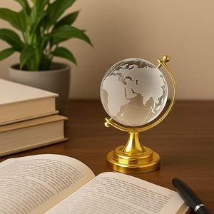 Globe terrestre en cristal de luxe avec support doré, globe terrestre élégant pour bureau ou table, globe en verre décoratif moderne - Product Image 1
