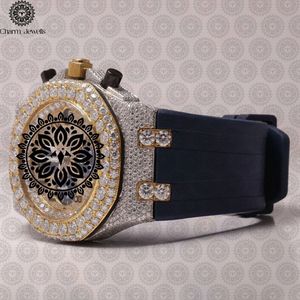 Charm_Jewells Men's Luxury Stainless Steel <b>Watch</b> 43mm Irregular Case Diamond Encrusted Rubber Band <b>Mechanical</b> Chronograph - Product Image 2