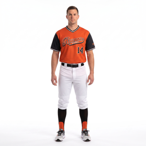 Camiseta de Béisbol Personalizada Sublimada en Naranja y Negro con Cuello en V, 100% Poliéster, Talla XS Juvenil, Uniforme para Equipos Escolares y Amateur, Fabricación OEM - Product Image 1