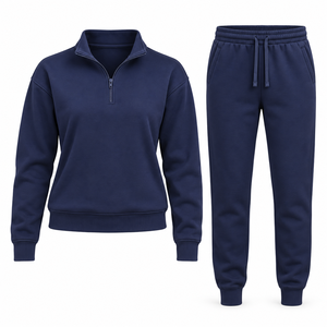 Ensemble de survêtement bleu marine pour homme, sweat-shirt à col zippé à manches longues, pantalon de jogging, vêtements de sport décontractés - Product Image 1
