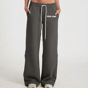 100 % Polyester/Cotton Fleece Women Straight Pants <b>Lace</b> Solid Color Regular Fit High Waist <b>Elastic</b> Waist Pants - Product Image 6
