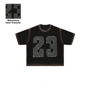 เสื้อยืดผู้ชายลายกราฟิก 23 ตัวอักษรประดับคริสตัลขนาดใหญ่พิเศษ ผ้าคอตตอนหนา 260GSM ซักแบบวินเทจ คอกลม สตรีทแวร์ขายส่ง เสื้อผู้ชาย - Product Image 3