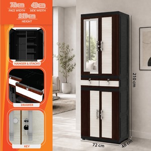Naiba Drawer Fit Plastic <b>Wardrobe</b> Cabinet Dark Brown Drawer, Shelves, Hanger & Mirror for Clothing Storage Bedroom Furniture - Product Image 5