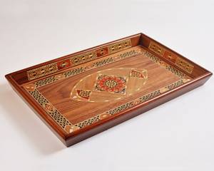 Handmade Moroccan Wooden Mosaic Serving Tray Vintage <b>Walnut</b> Wood With Mother Of Pearl <b>Shell</b> Inlay Decorative Kitchen Dining Gift - Product Image 3