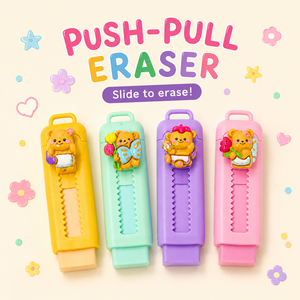 <b>Cute</b> <b>Bear</b> Pencil Push Pull Eraser Set | Colorful Plastic 3D Cartoon Retractable | Kids School Stationery Supply - Product Image 4