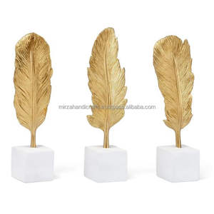 Decorative <b>Gold</b> Leaf on Marble Stand Decor Set of 2 Showpiece for Living Room <b>Bedroom</b> and Home Decor Standard - Product Image 3