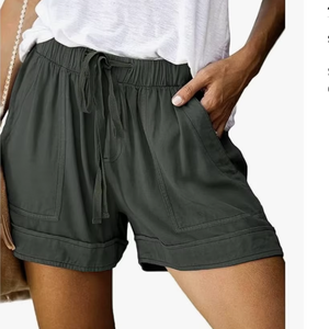 Shorts d'été confortables pour femmes en coton du Bangladesh, taille élastique avec cordon de serrage, shorts décontractés avec poches, légers et confortables - Product Image 1