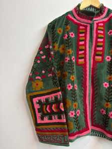 Handmade Suzani <b>Kantha</b> Boho Embroidered Cotton <b>Jacket</b> Handmade Floral Coat Designer Velvet Suzani <b>Jacket</b> - Product Image 2