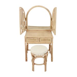 Handmade Toddler Rattan Vanity <b>Set</b> Children Furniture Nursery Room Woven <b>Desk</b> Factory Price Cheap High Quality - Product Image 2