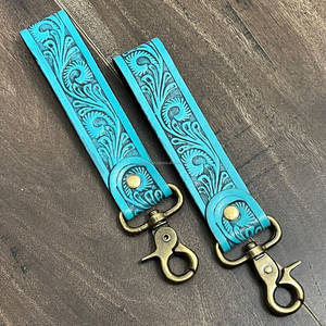 Handmade Tooled Genuine Leather Keychain Wristlet Floral Western <b>Key</b> Fob Carabiner <b>Key</b> <b>Holder</b> with Snap Hook Gift Souvenir - Product Image 2