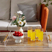 Vente en gros, grand plateau rectangulaire carré transparent en lucite, plateau octogonal de service en acrylique transparent avec poignée