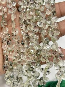 Cuentas facetadas de cuarzo rutilado verde natural AAA en forma de corazón, tamaño 6-7 mm aprox. Cadena de 8 Pulgadas - Product Image 2