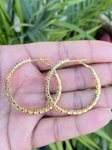 14K Gold Rhodium Plated Luxury Multi Sapphire Hoop Earrings for Wedding & Gift OEM ODM Wholesale Supplier - Product Image 4