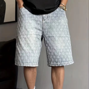 Shorts Jacquard Tendance Américains Confortables à Jambes Droites 100% Coton Longueur Genou Lavés Style Urbain à Jambes Larges - Product Image 2