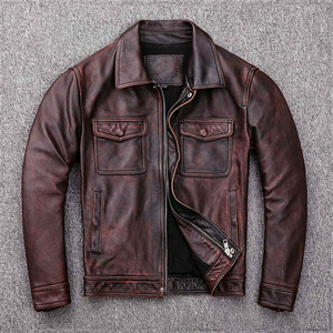 2026 New Premium Quality <b>Men's</b> Vintage Style Distressed Faded Genuine <b>Leather</b> Windproof Stand Collar Winter Jacket OEM Serviced - Product Image 6