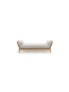 Canapé de jardin minimaliste deux places avec structure en bois et coussins en tissu gris, durable pour les meubles de salle d'attente - Product Image 1