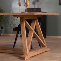 Table à manger asiatique Vandana Ivory Layer 240cm en bois massif avec plateau rectangulaire
