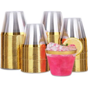 Confezione Premium da 100 Bicchieri in Plastica Trasparente da 270 ml con Bordo Dorato, Monouso per Alimenti, Ideali per Cocktail e Cene - Product Image 1