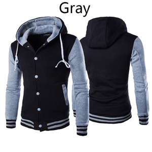 <b>Men's</b> <b>Black</b> And White Varsity Jacket With Hood Button Front Casual Bomber <b>Coat</b> Regular Fit Autumn Wear - Product Image 3